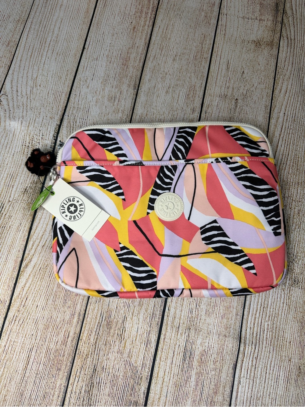 NWT Kipling Laptop Sleeve Tech Case Tropical Zebra Print